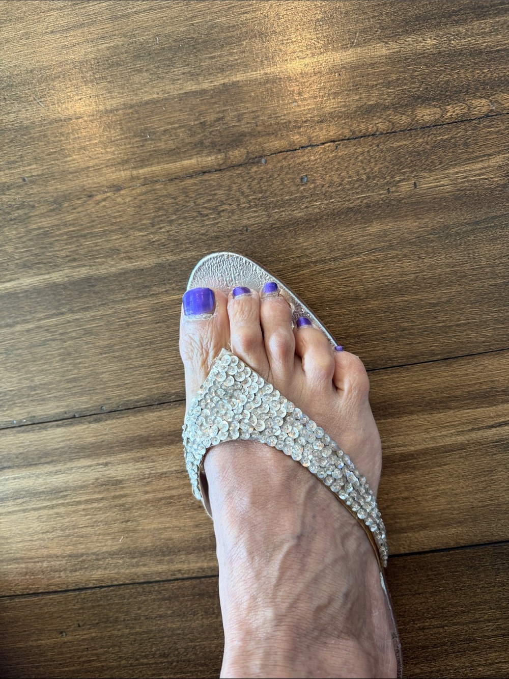 Sequin Embellished Women's Vintage Flip Flop Sandal - Silver